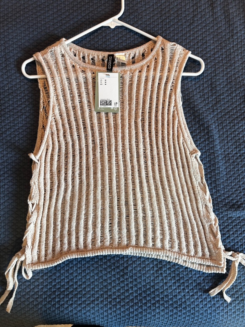H&M Beige Open-Knit Tie-Side Tank